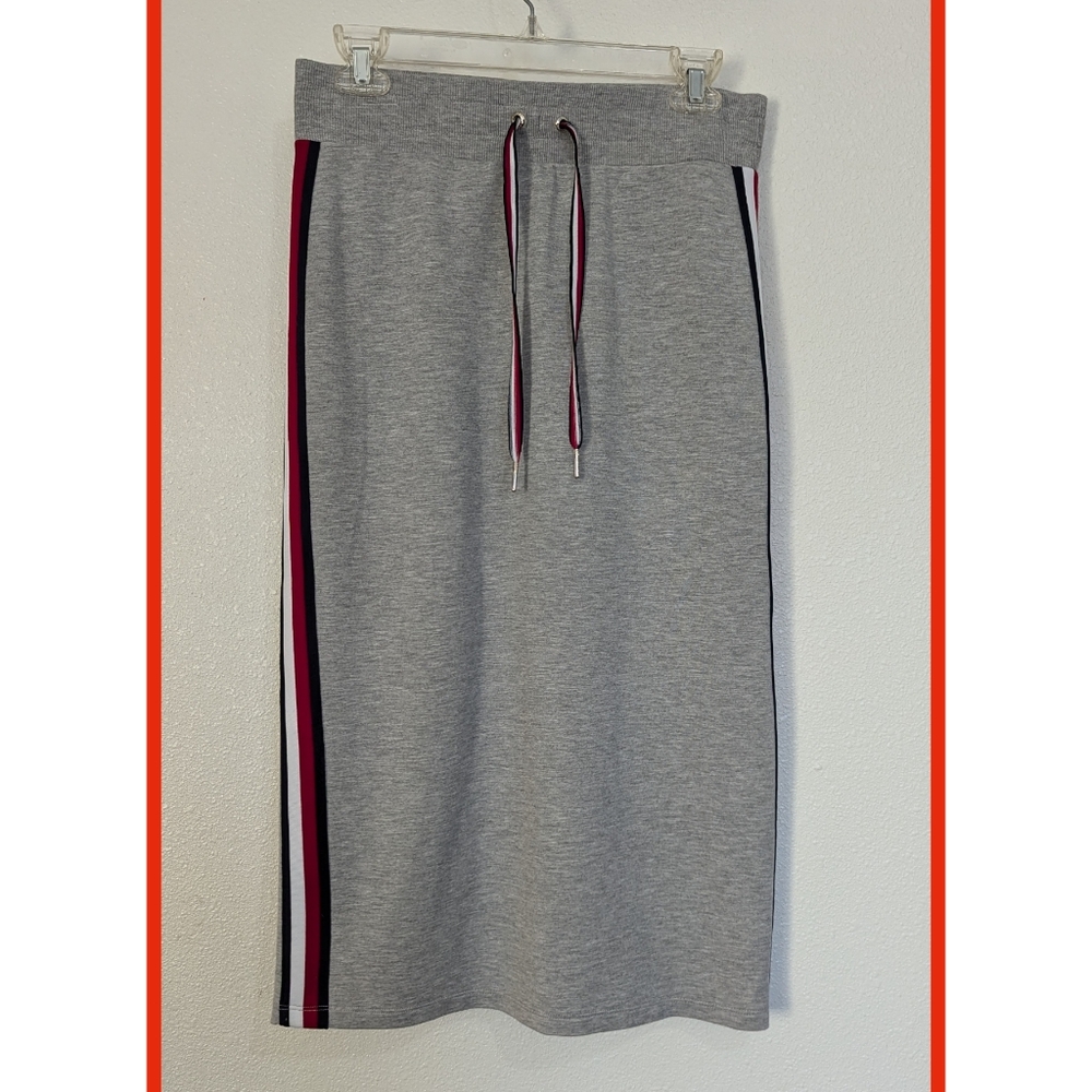 Tommy Hilfiger Grey Classic Color Side Stripe Midi Skirt Size Medium